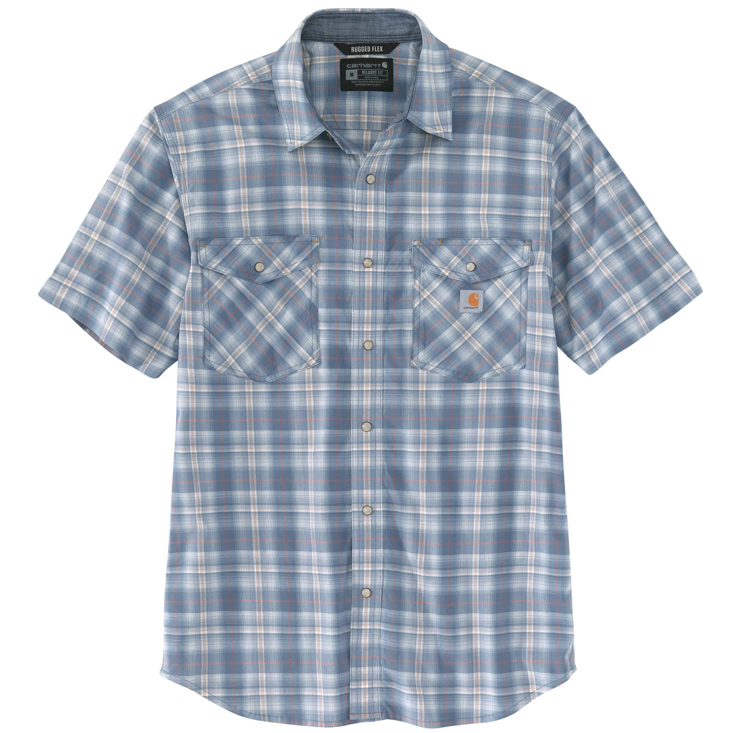 'Carhartt' Men's Rugged Flex Relaxed Fit Lightweight Snap Front Short Sleeve Plaid - Steel Blue